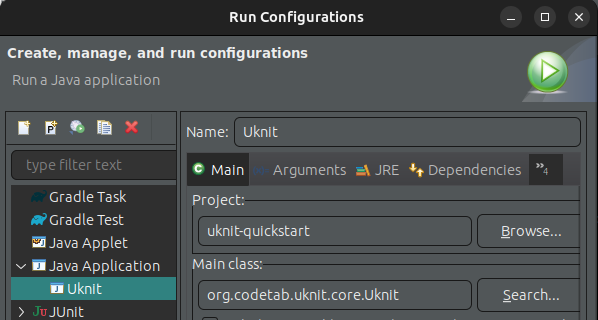 uKnit Eclipse run configuration