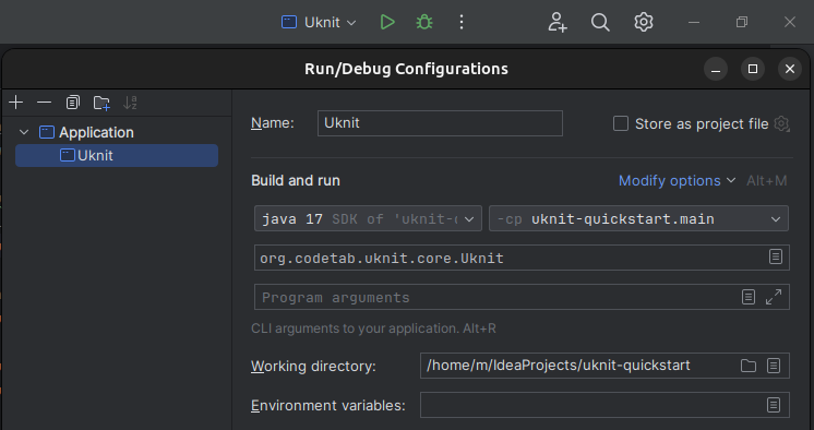 uKnit IntelliJ run configuration