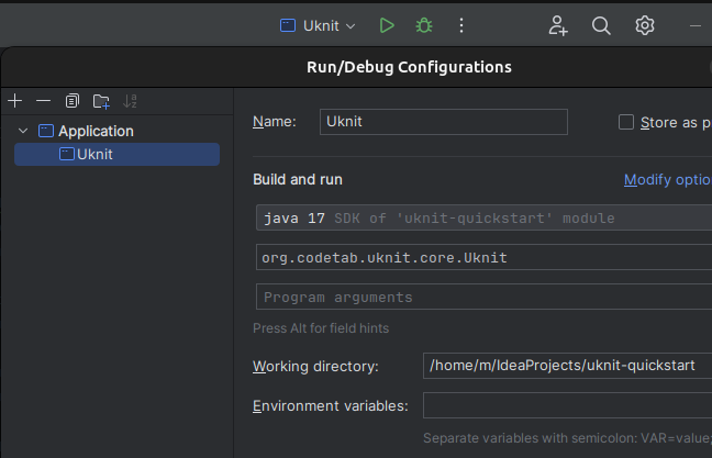 uKnit IntelliJ run configuration