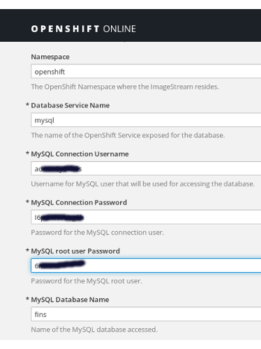 OpenShift Online V3 Deployment mysql database configuration