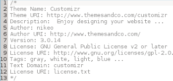 WordPress Child Theme - WordPress Theme style.css header